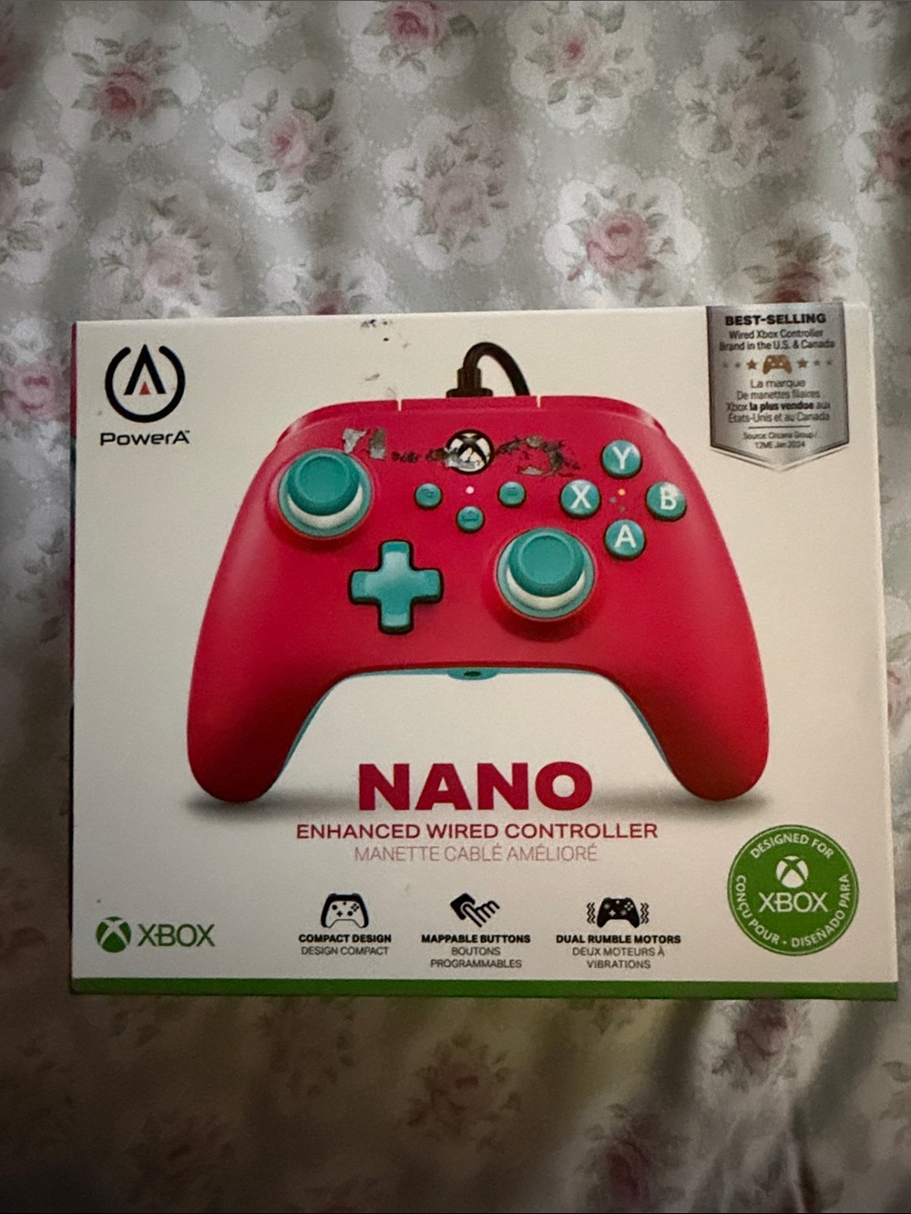 PowerA Nano Wired Controller for Xbox - Pink with Teal Accents